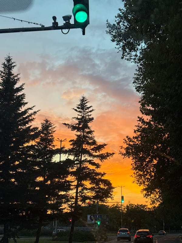 Bright orange sunset over Burgas streets, multiple angles
