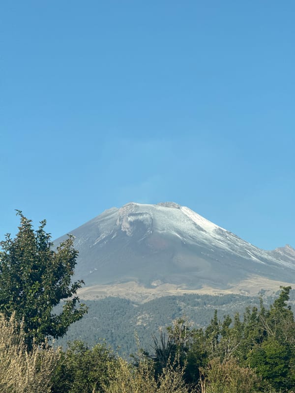 Snow-capped mountain photographed in Santiago Xalitzintla, Mexico