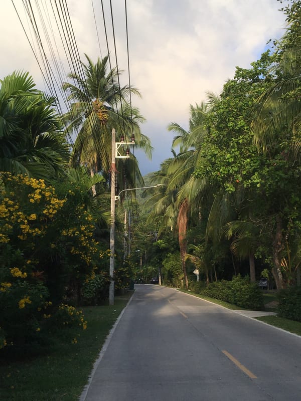Road with yellow stripe observed in Baan Nai Suan, Thailand