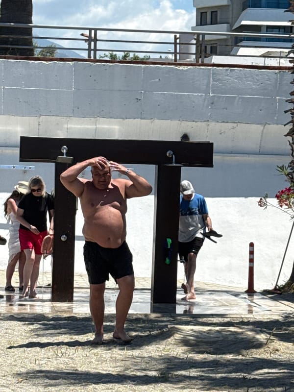 Morning beach resort activities captured by tourists
