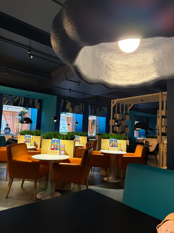 Bold, colorful cafe interior in Ivanovo, Russia
