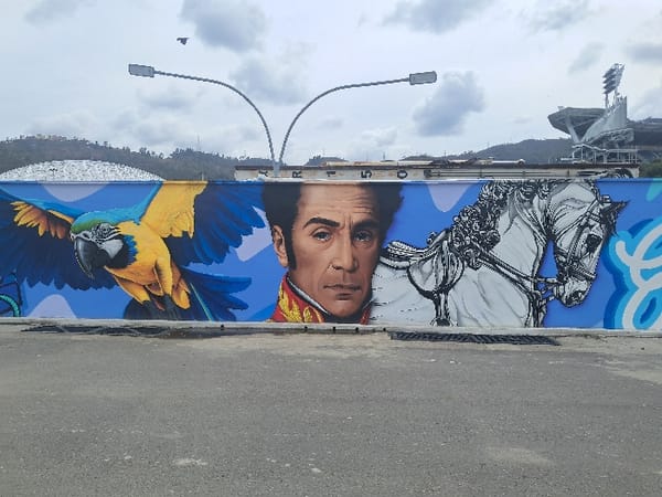 Bolívar mural with horse and macaw spotted in Caracas