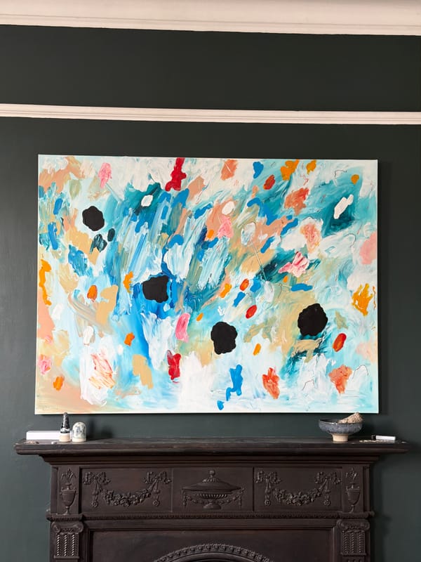 Abstract painting observed on green wall in London