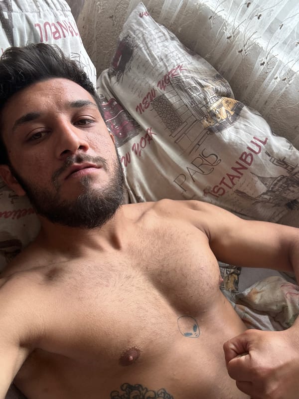 Shirtless man photographed on Eiffel Tower pillow in Bulgaria