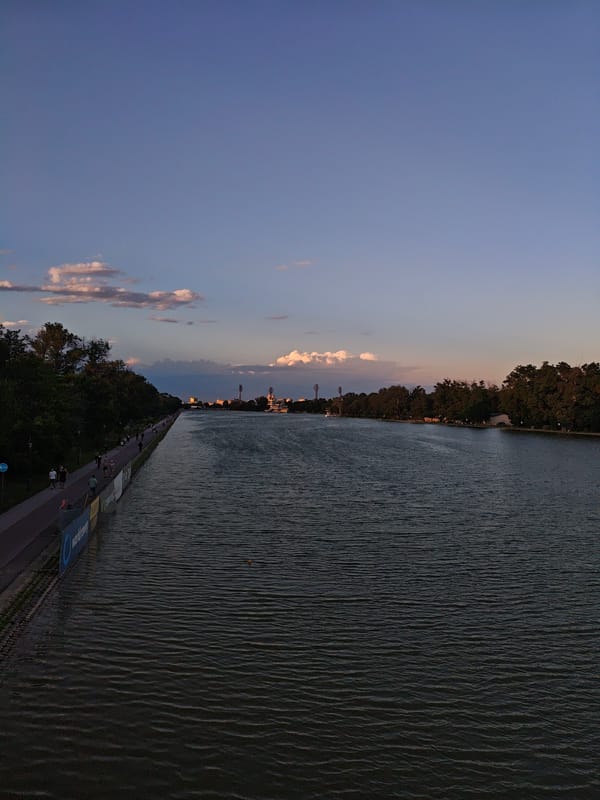 Riverside walkway from afternoon light to dusk
