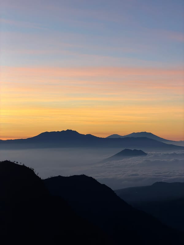 Sunset to nightfall at Mount Bromo's crater overlook