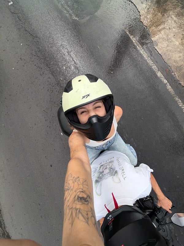 Late-night motorcycle ride captured in North Kuta, Indonesia