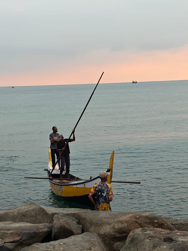 Traditional fishing boats captured at sunset in Lhokseumawe