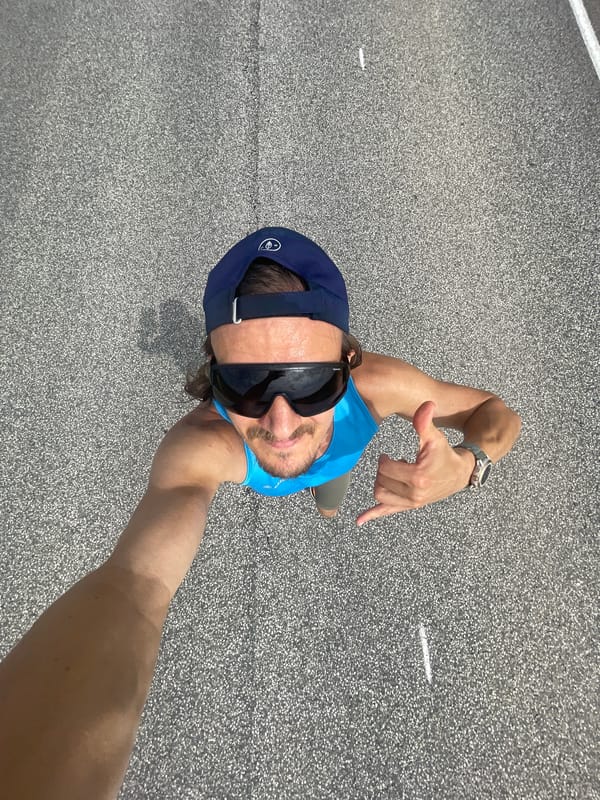 Rollerblading and running along a rural road in Perevoznoe