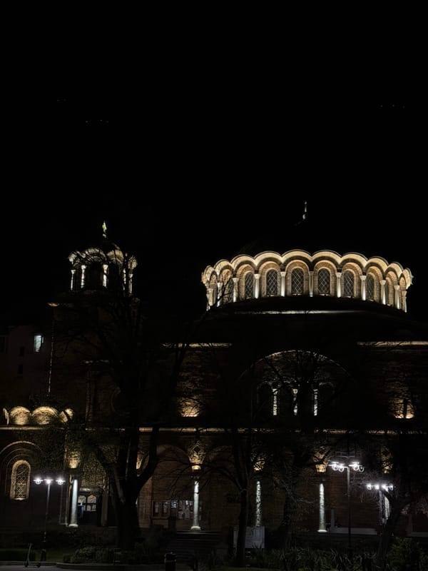 Evening streetscapes captured around Sofia cathedral district