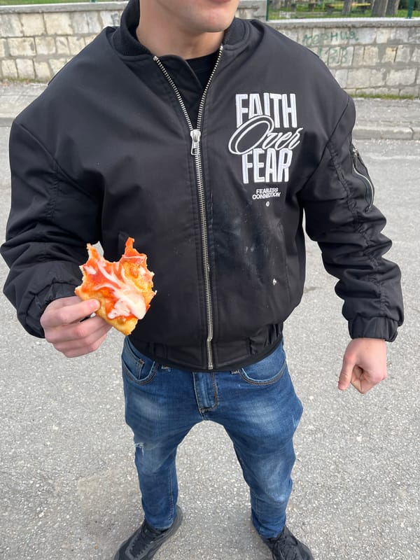 Man in inspirational jacket spotted on Shumen street
