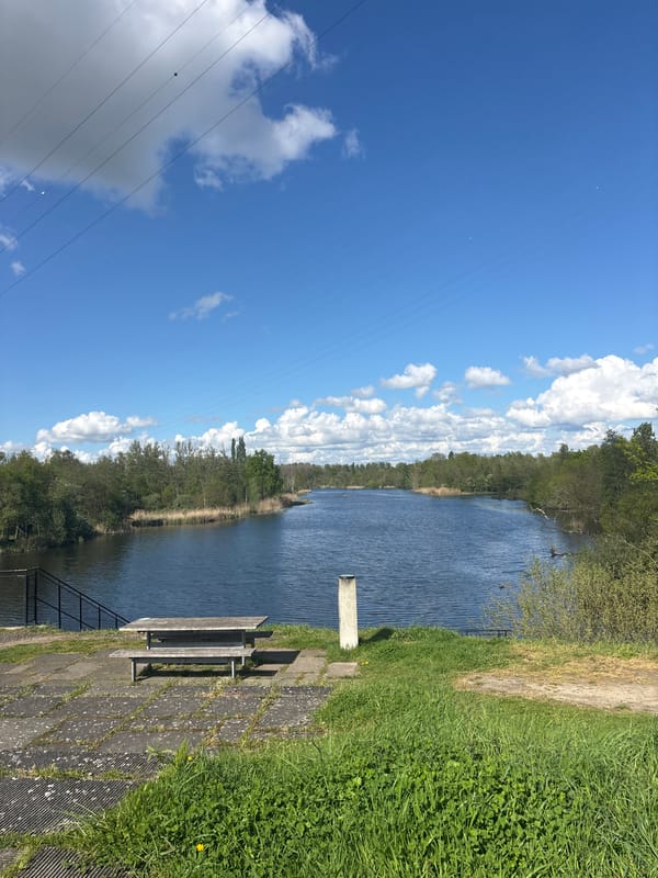 Canal observed with walking path and bench in Bazel