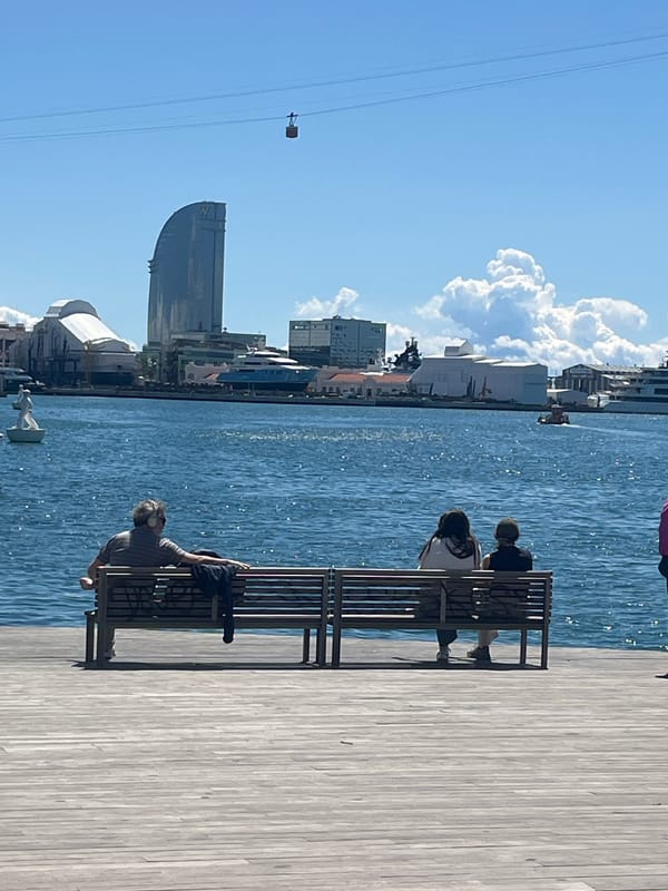 Barcelona waterfront draws morning visitors under clear skies