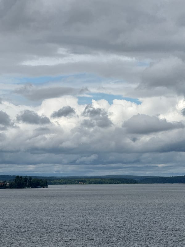 Overcast morning at Votkinsk Reservoir, road works nearby