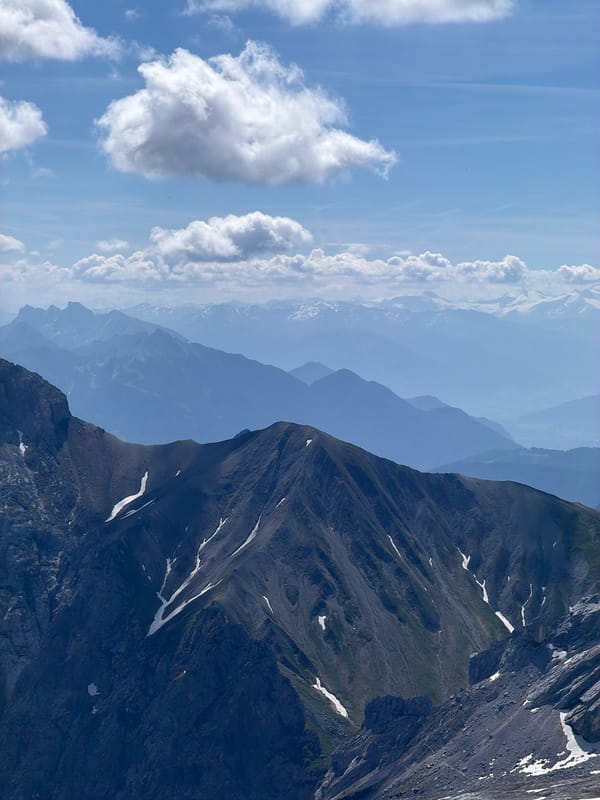 Morning at the Zugspitze summit, crowds and alpine scenery