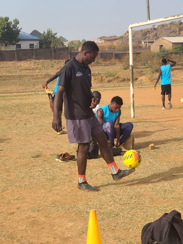 Young men hold football training session in Nigeria