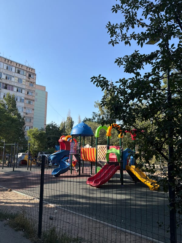 Everyday park life in a residential neighborhood on a summer morning