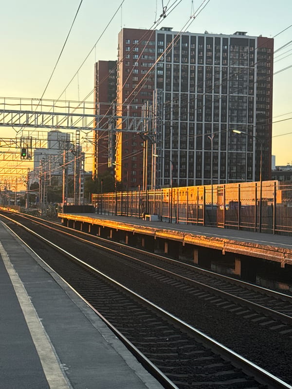Khimki commuter train at sunset, platform to carriage