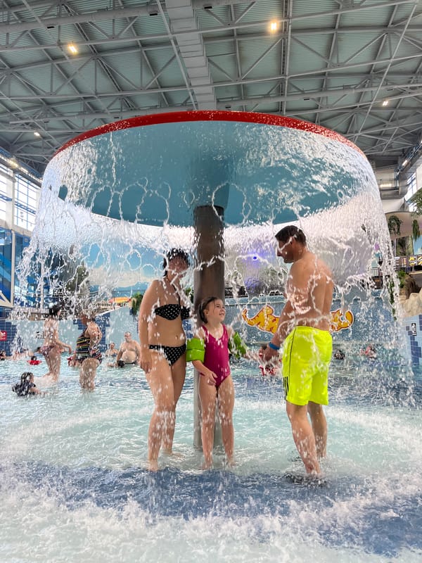 Inside a busy indoor water park in Yekaterinburg