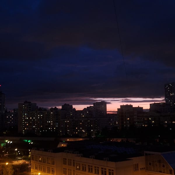 Moscow dusk captured with colorful sunset transition