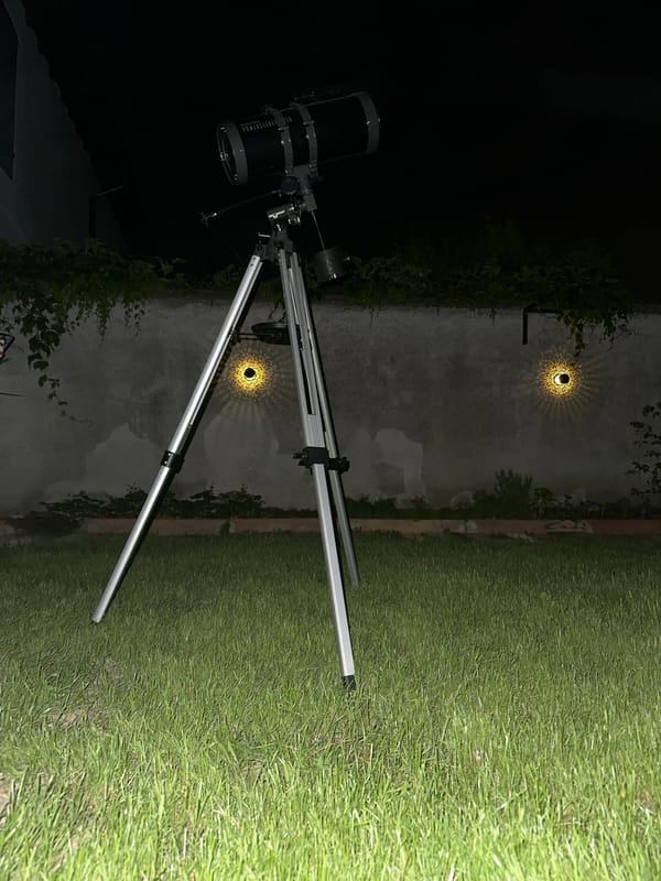 Nighttime stargazing session documented in Villa Pasquali garden