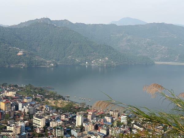 Early morning panoramic views captured of Pokhara, Nepal lakeside