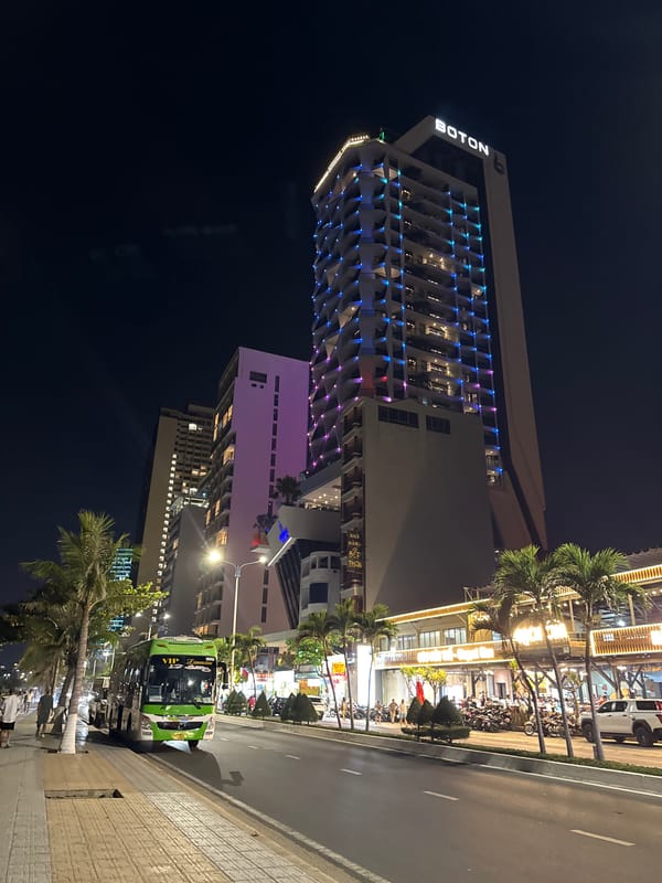 Nha Trang waterfront comes alive along the nighttime promenade.