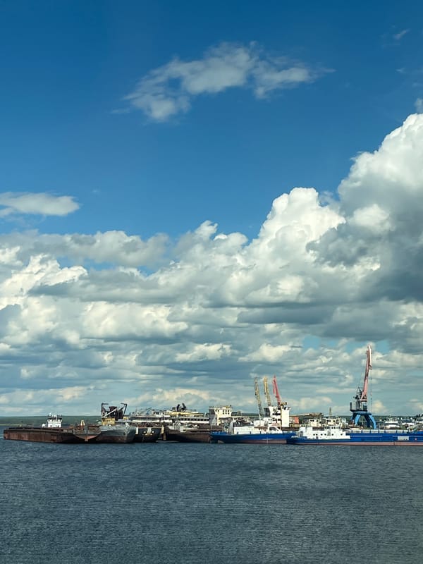 Morning documentation of Kama River industrial waterfront in Chaikovsky
