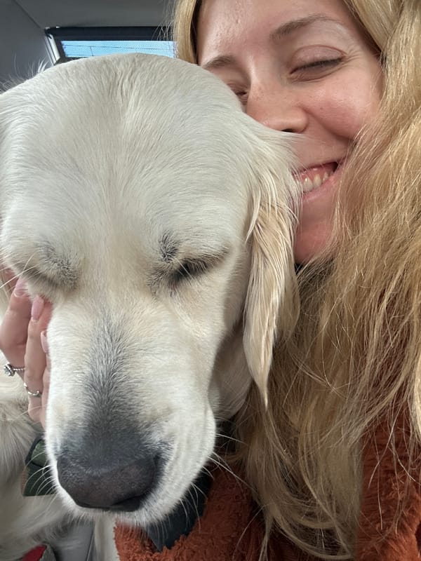 Woman shares tender moment with dog in London home