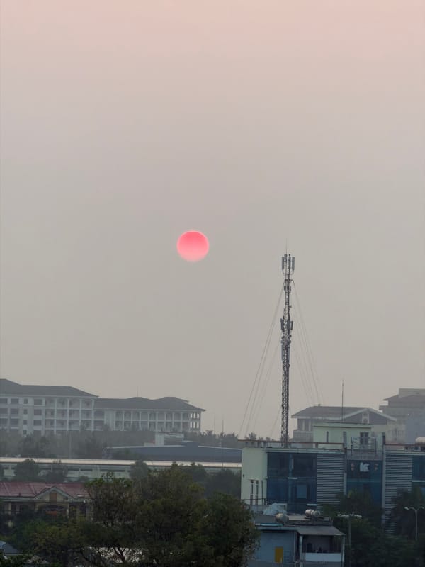 Sunset captured over Đà Nẵng cityscape from aerial view