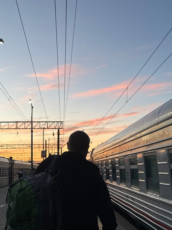 Boarding a Moscow overnight train at golden hour