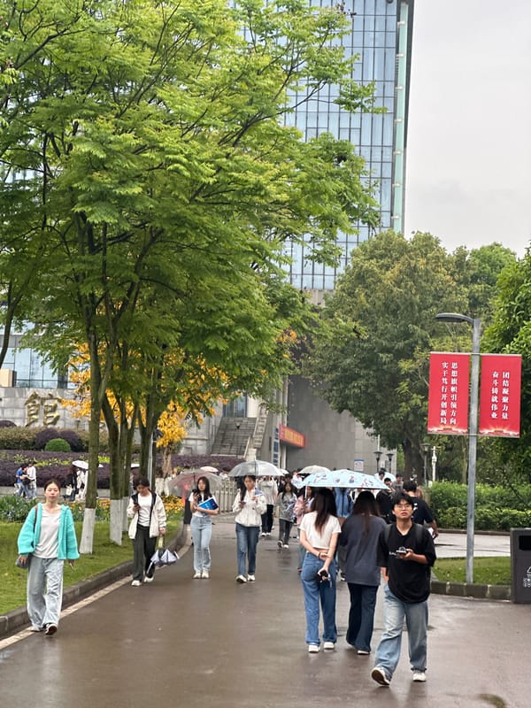 Rainy night campus life documented at Chongqing University