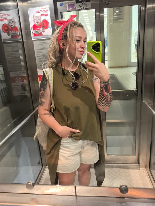 Mirrored elevator selfie in Nizhny Novgorod, summer 2026