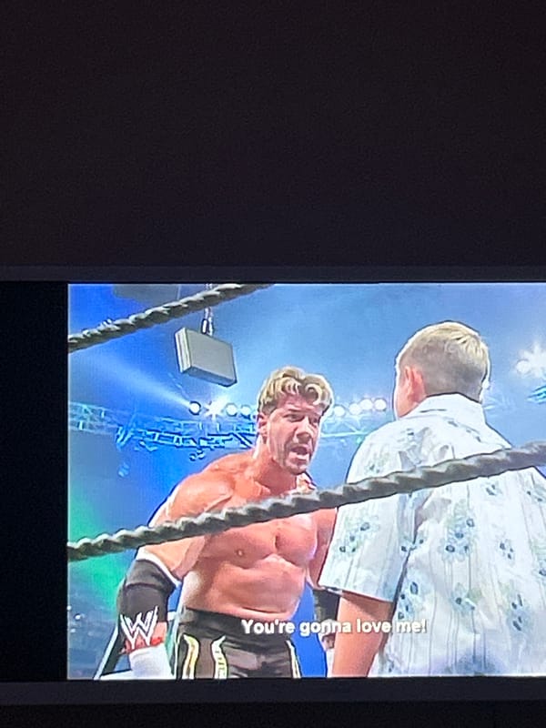 Wrestling ring and bathroom selfie scenes captured same evening