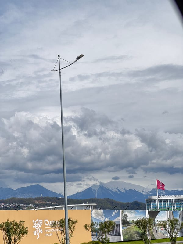 Cloudy mountain views documented in Sirius, Russia