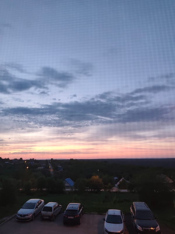 Quiet dusk evening captured across residential Gremyachinsk, Russia