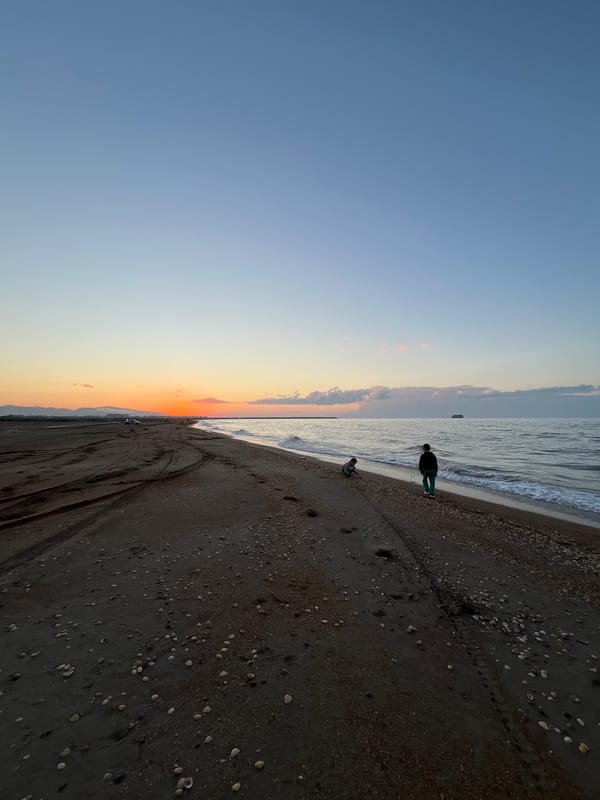 Sunset observed at Caspian Sea beach in Kaspiysk, Russia