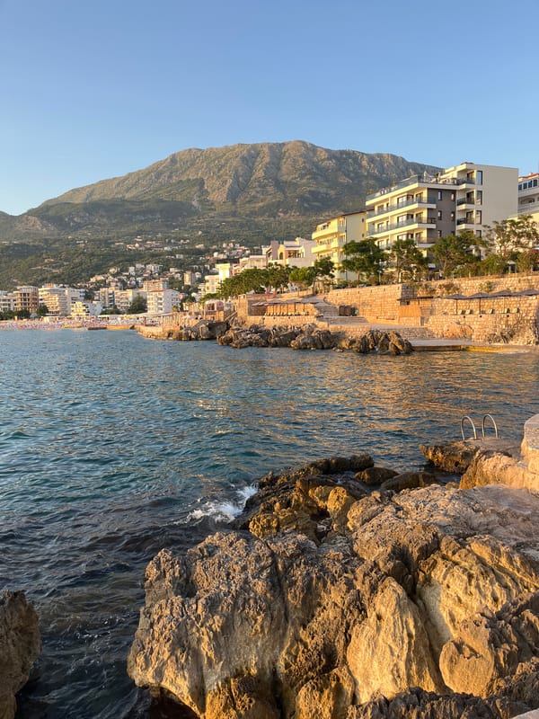 Sunset on the Adriatic rocks in Pečurice, Montenegro