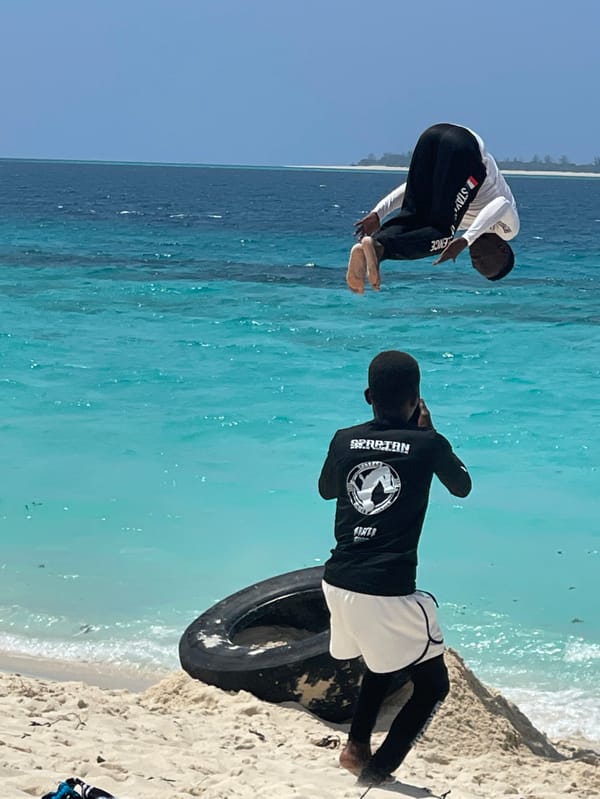 Beach acrobatics and recreation captured in Zanzibar, Tanzania
