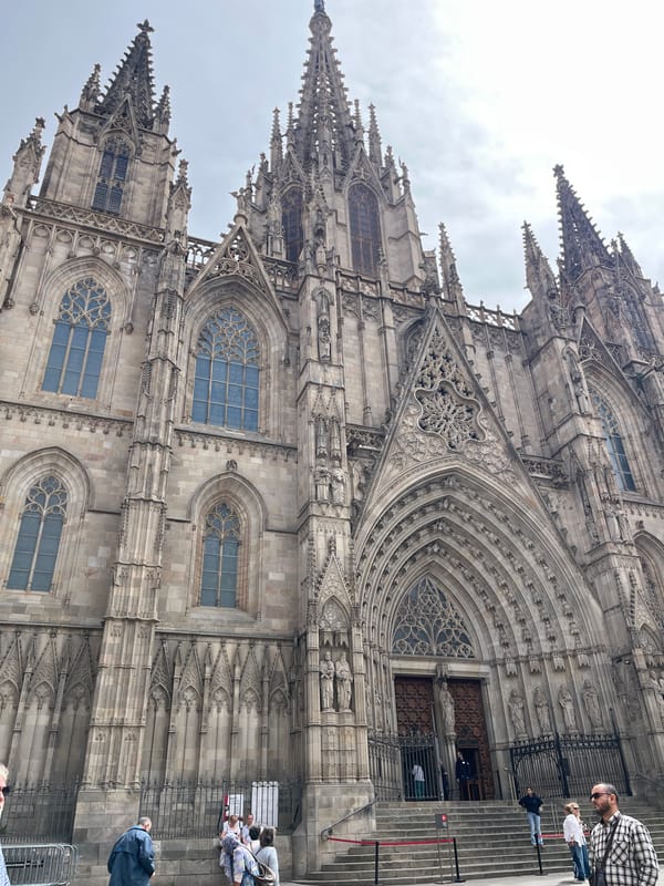 Tourist captures Gothic Barcelona cathedral and medieval streets