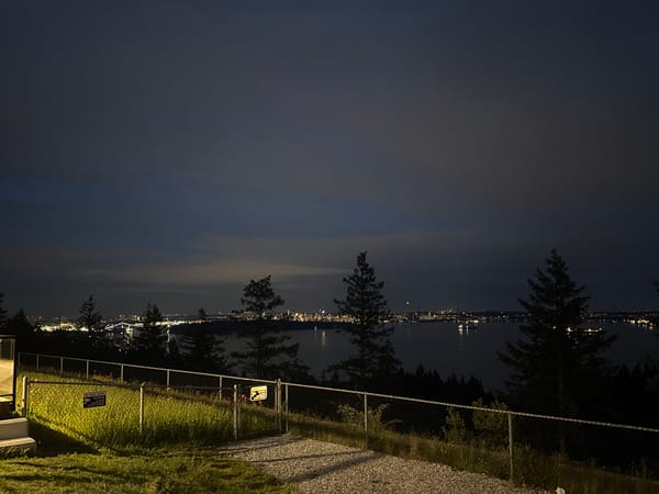 Nighttime views captured overlooking Burrard Inlet from West Vancouver