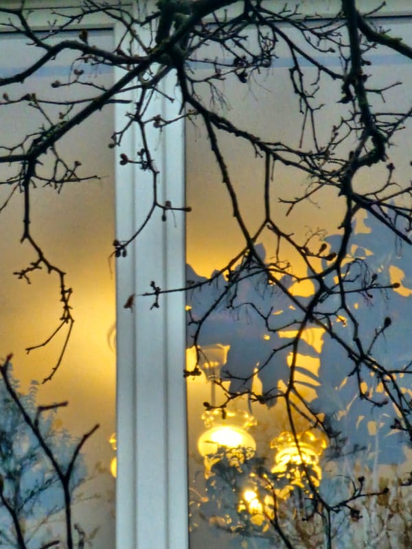 Spring scene captured through window in Khimki, Russia