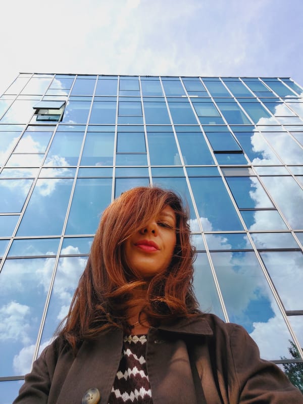 Afternoon selfie session outside a glass building in Sofia