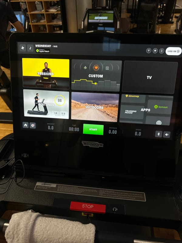 Gym visitor documents workout session and bathroom break