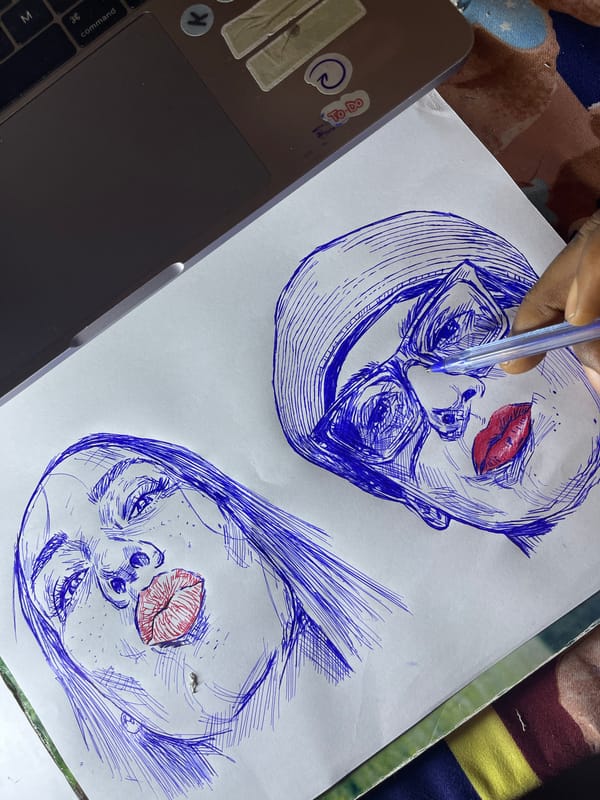 Portrait sketching session with pen-and-ink drawings in Jos