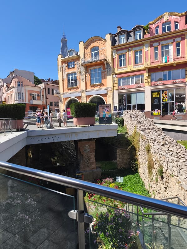 Plovdiv pedestrian zone on a sunny summer morning