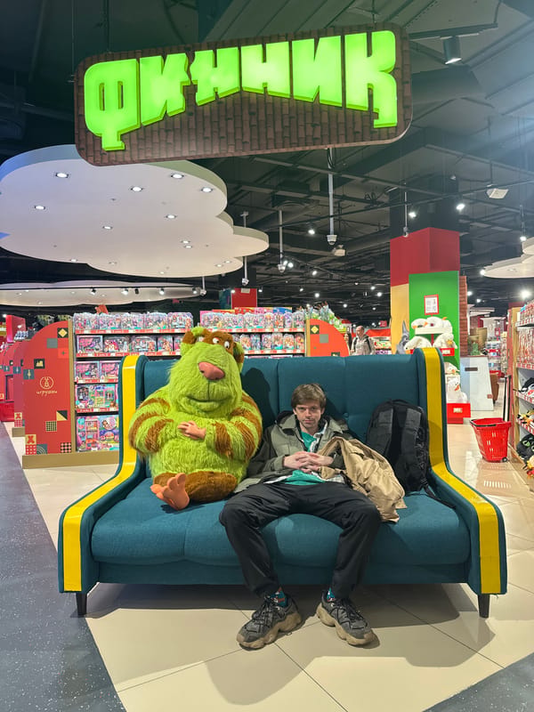 Man browses toys at Moscow Central Children's Store
