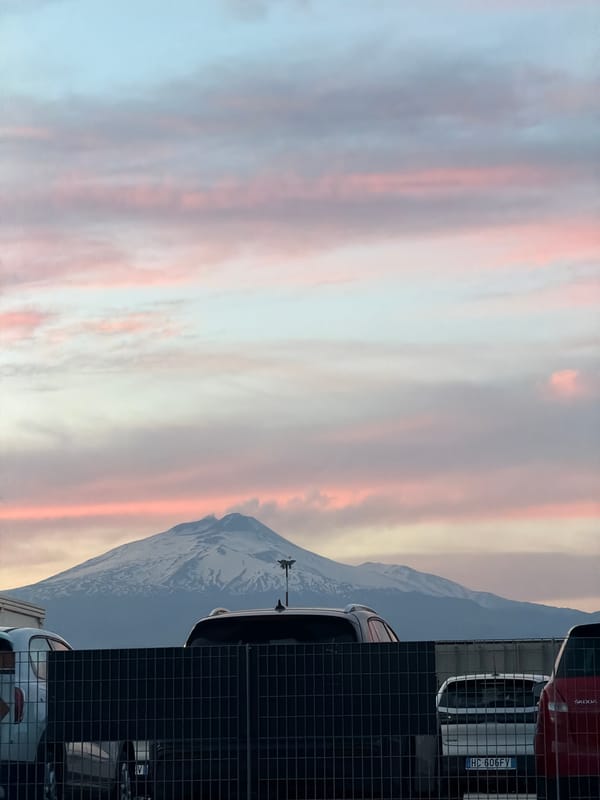Mount Etna viewed at sunset from Catania parking area
