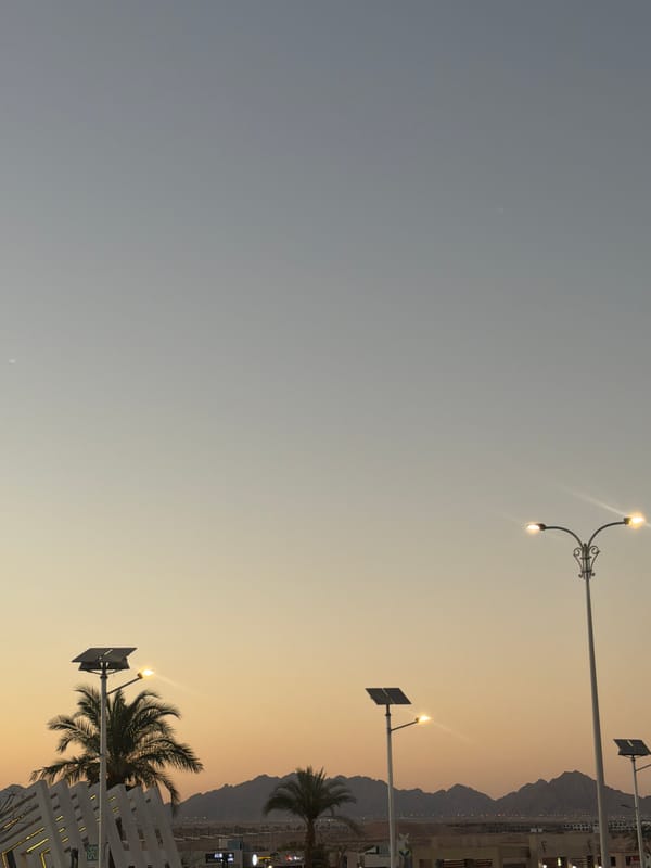 Sharm El Sheikh promenade at dusk, golden hour street life