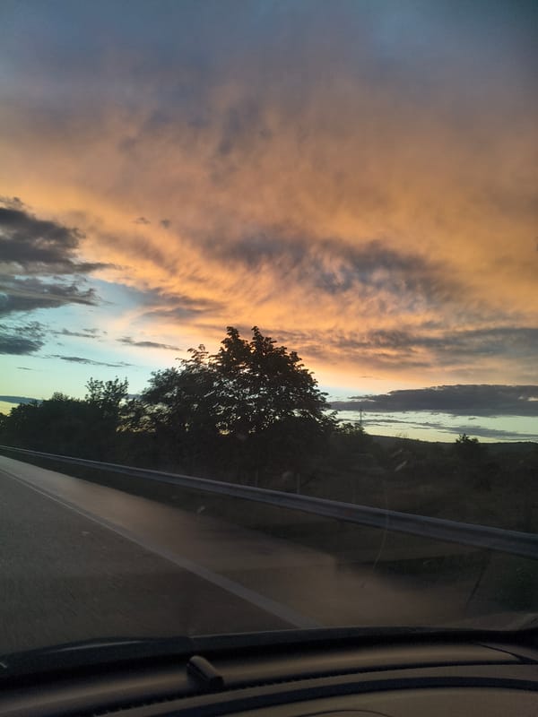 Sunset photographed from vehicle near Ignatievo, Bulgaria